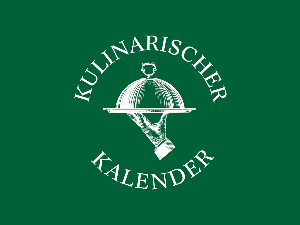 Weiße Aufschrift "Kulinarischer Kalender" auf dunkelgrünem Hintergrund